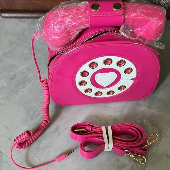 CALL ME old-fashioned Handset phone NWT works from your bag pink patent/white - Picture 9 of 11